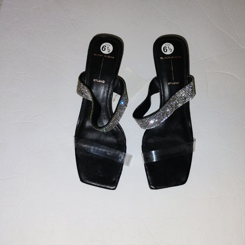 Black Suede Studio Sparkle Heels – Sack 5th  Designer Sandals Luxe Glam Size 6 5